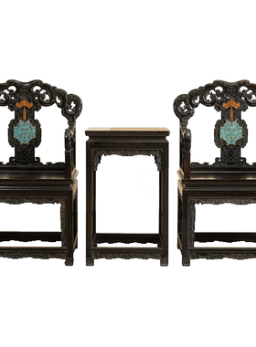 紫檀镶景泰蓝福庆纹扶手椅成套