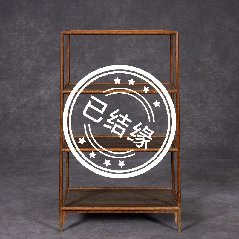 （已售出）清代黄花梨圆材三层架格明式家具古董收藏海黄书架