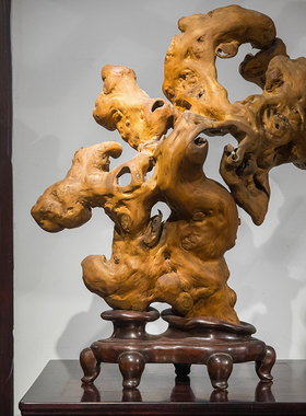 清代楠木“五福捧寿”摆件古董