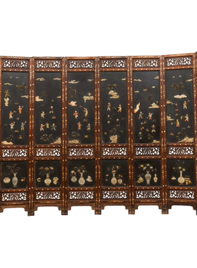 红木嵌螺钿镶漆地百宝嵌八扇围屏