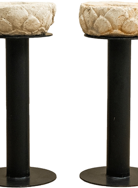 明代石雕莲花台座（一对）