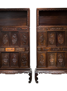 红木花鸟亮格一对中式明清家具