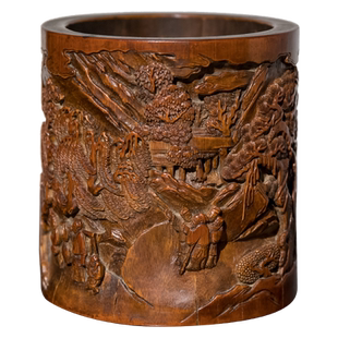 清代竹雕人物故事笔筒老物件文玩古董收藏竹制艺术品文房用品笔筒