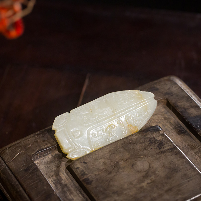 清代 汉八刀云纹玉蝉挂饰老物件文玩古董玉收藏天然玉雕挂饰43.6g