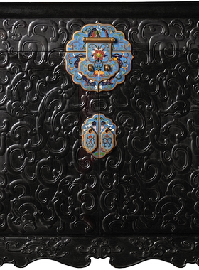 紫檀螭龙捧寿禄顶官皮箱