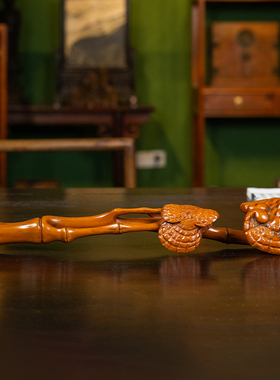 黄杨木雕灵芝如意招财摆件