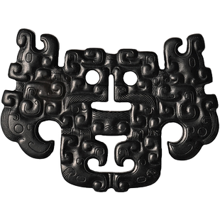 清代 玉雕云雷纹配饰文玩古董玉器收藏真品墨玉配饰挂件 25.9g