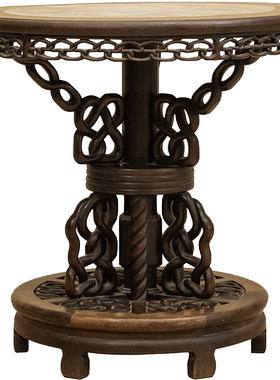 红木镶云石透雕绳纹百灵台