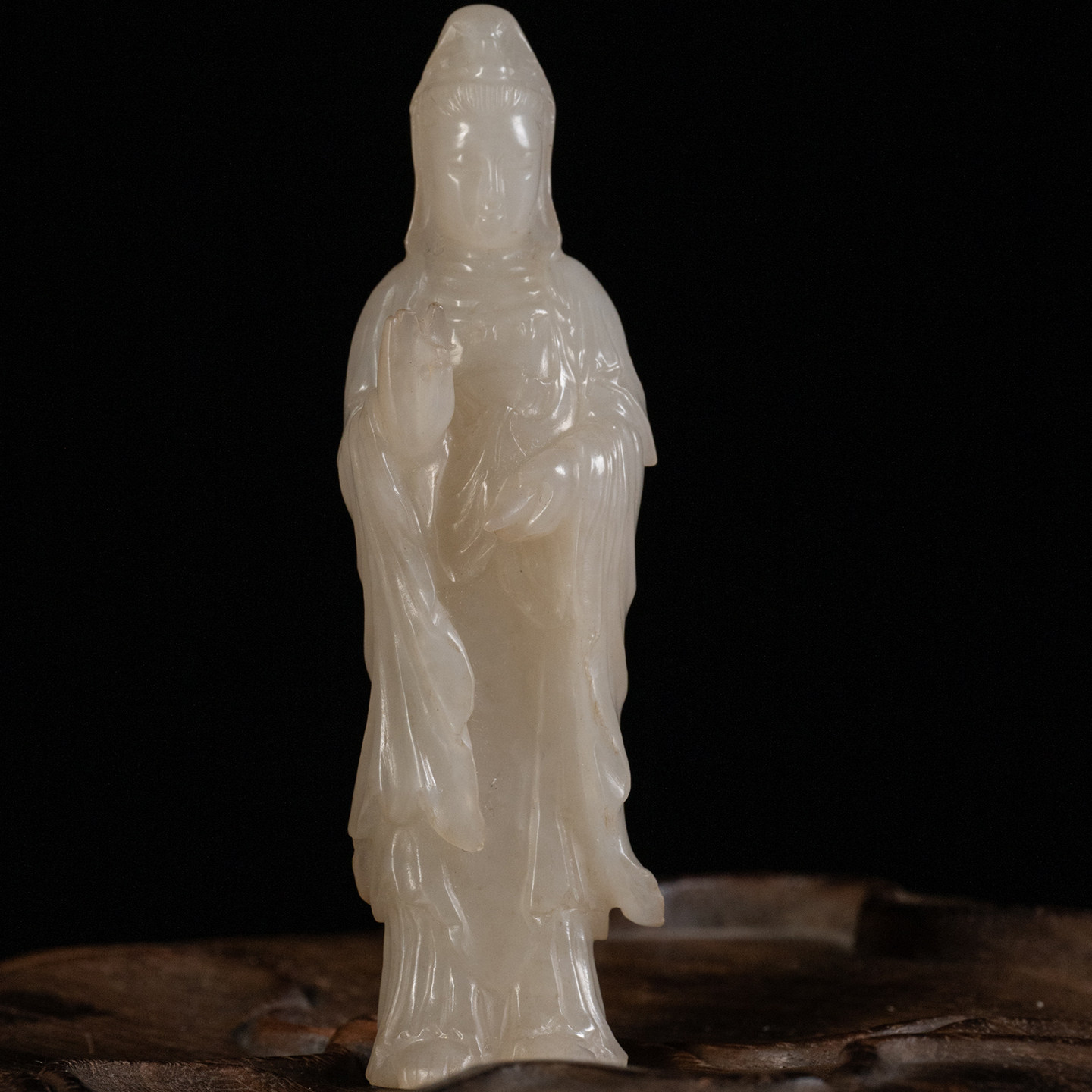 清代玉雕净瓶观音文玩古董玉器收藏真品和田玉雕观音菩萨祝福摆件