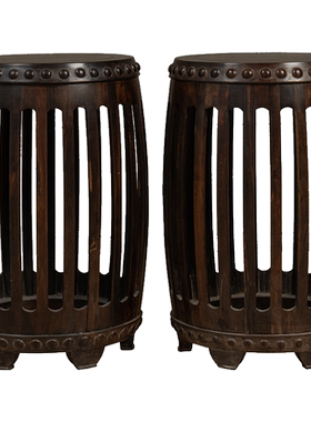 二十世纪紫檀直棂鼓凳（一对）