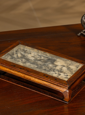 清代黄花梨云石束腰马蹄腿底座