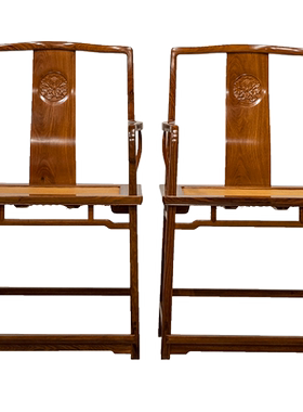 红木牡丹纹方材南官帽椅（一对）中式古典家具收藏红木实木椅子