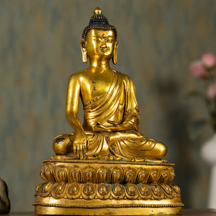 清代铜鎏金释迦摩尼佛像古董佛像收藏释迦牟尼如来佛像祝福摆件