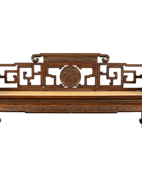 红木攒接拐子纹鹤鹿同春罗汉床