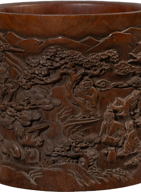 清代红木文人雅集笔筒