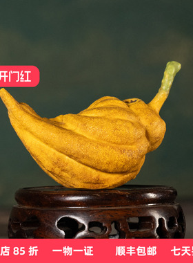 清代黄釉仿生佛手瓷砚滴