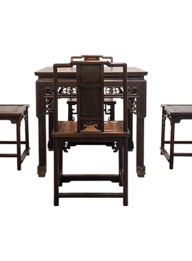 红木拱璧弯腿一桌四椅古董家具