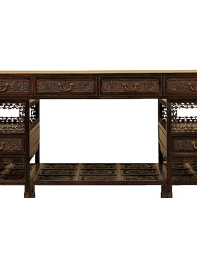 紫檀满雕云龙纹架几书案