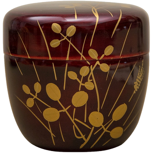 朱漆描金三叶草茶入漆器艺术品摆件收藏 茶叶罐