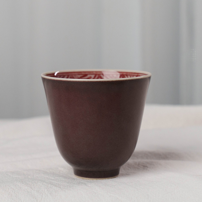 清代茄皮紫釉铃铛杯老物件收藏品文玩古董真品瓷器艺术品摆件茶杯