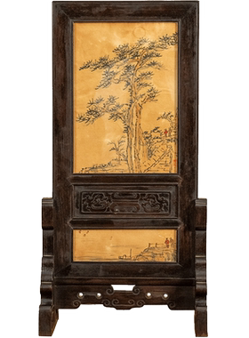 红木雕螭龙捧寿插屏摆件