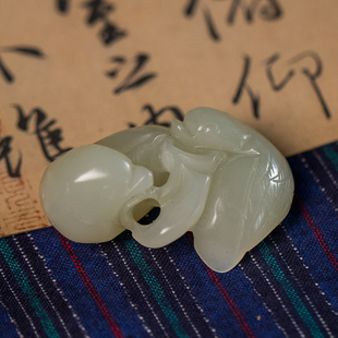 清代 24.9g 玉雕鸳鸯挂件老物件文玩古董玉器收藏和田玉雕配饰