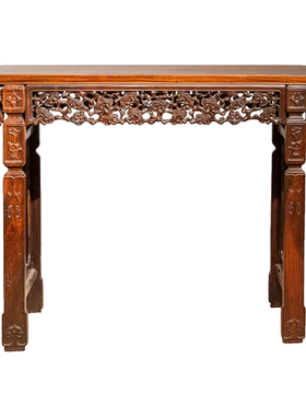 清代 红木透雕灵芝纹书卷式琴桌明清古典老家具收藏老红木玄关桌