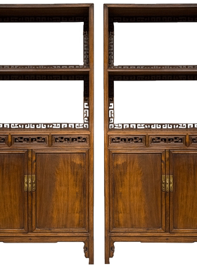 清代红木透雕拐子纹双层亮格柜