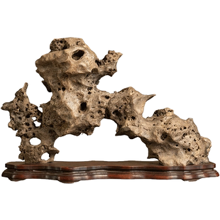 清代英石文房赏石（红木座）文玩古董奇石收藏天然靠山石桌面摆件