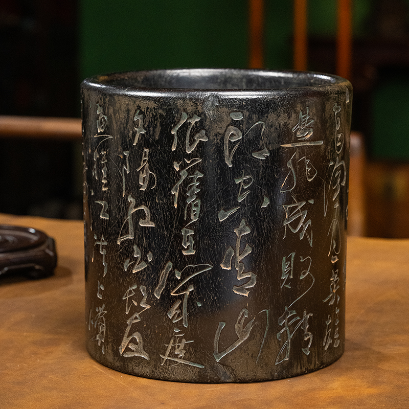 清代 紫檀诗文笔筒老物件文玩古董收藏 文房用品小叶紫檀笔筒摆件