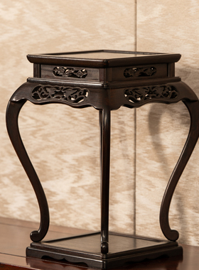 清代红木透雕花卉纹方形花几