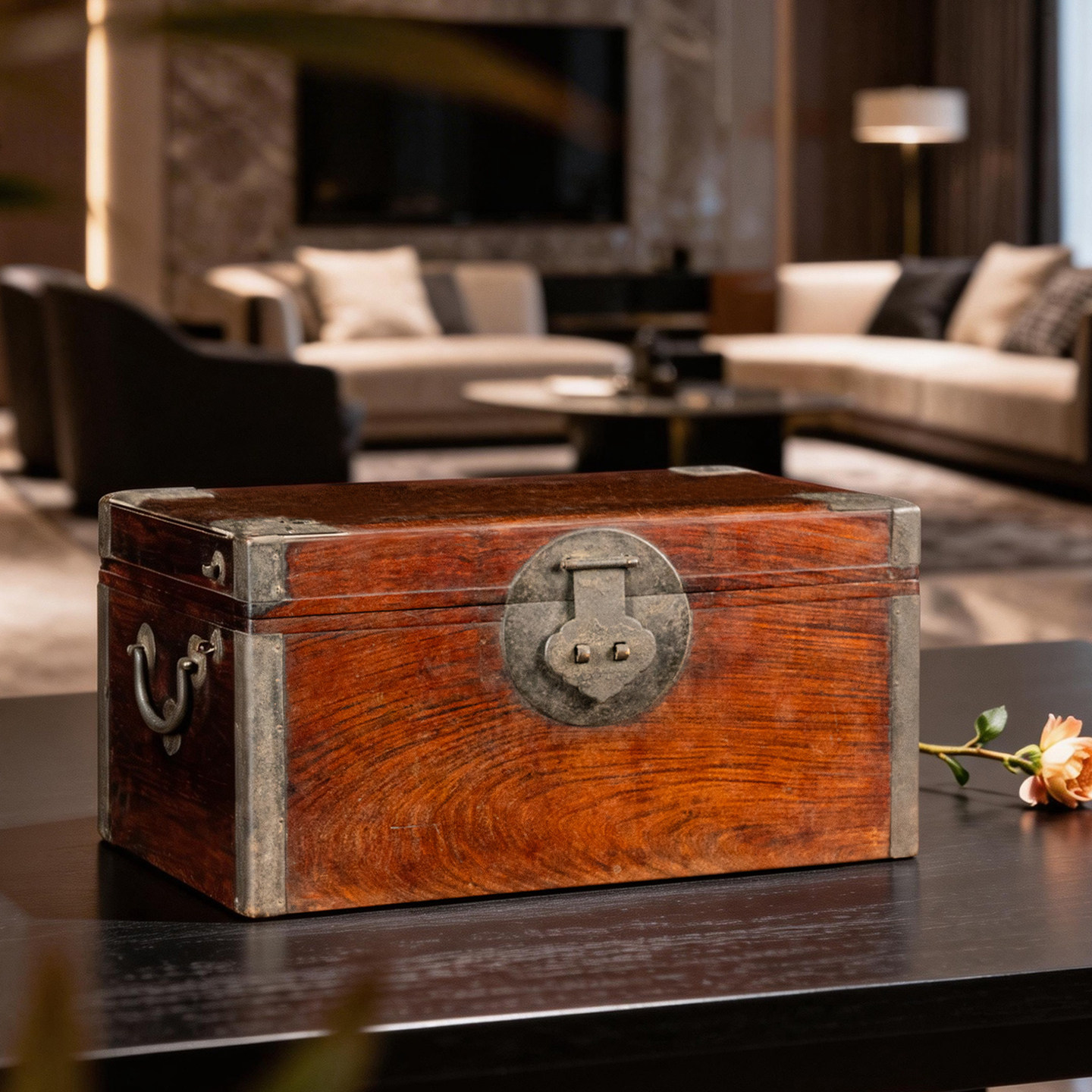 清早期黄花梨满彻铜包角文房箱古董艺术收藏品海南黄花梨书箱宝箱