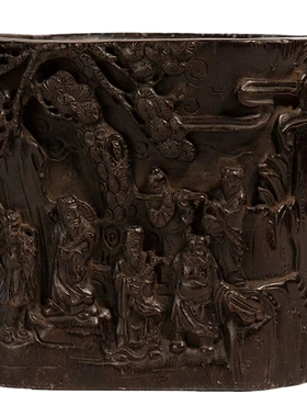 清代紫檀木雕八仙人物笔筒