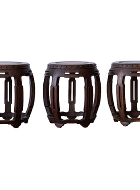 清代红木鱼门洞鼓凳（一套三只）