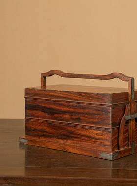 海南黄花梨两撞提梁盒摆件
