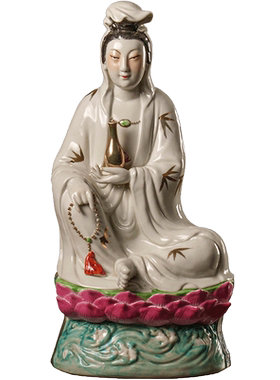 彩瓷净瓶观音像供奉摆件