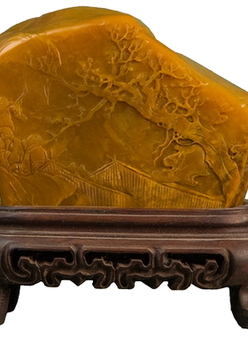 田黄石雕山水人物山子摆件