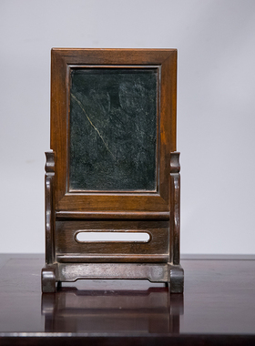 清代 红木d嵌艾叶绿砚屏老物件文玩收藏文房雅器书房桌面屏风摆件