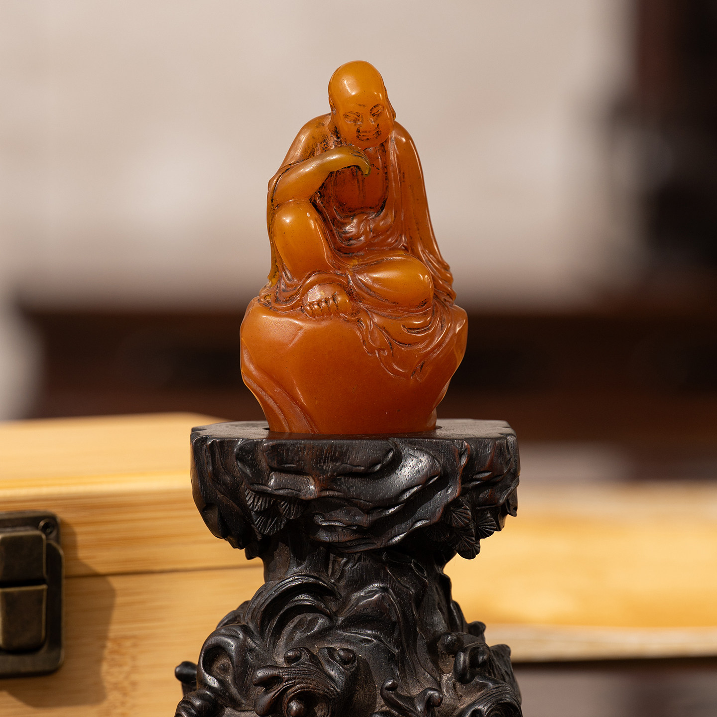 清代&ldquo;周宝庭&rdquo;款寿山石雕罗汉摆件古董佛像收藏罗汉佛像祝福摆件