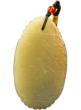 和田玉雕人物诗文佩古董玉器