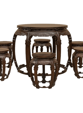 红木蝠纹双拼圆台圆凳成套