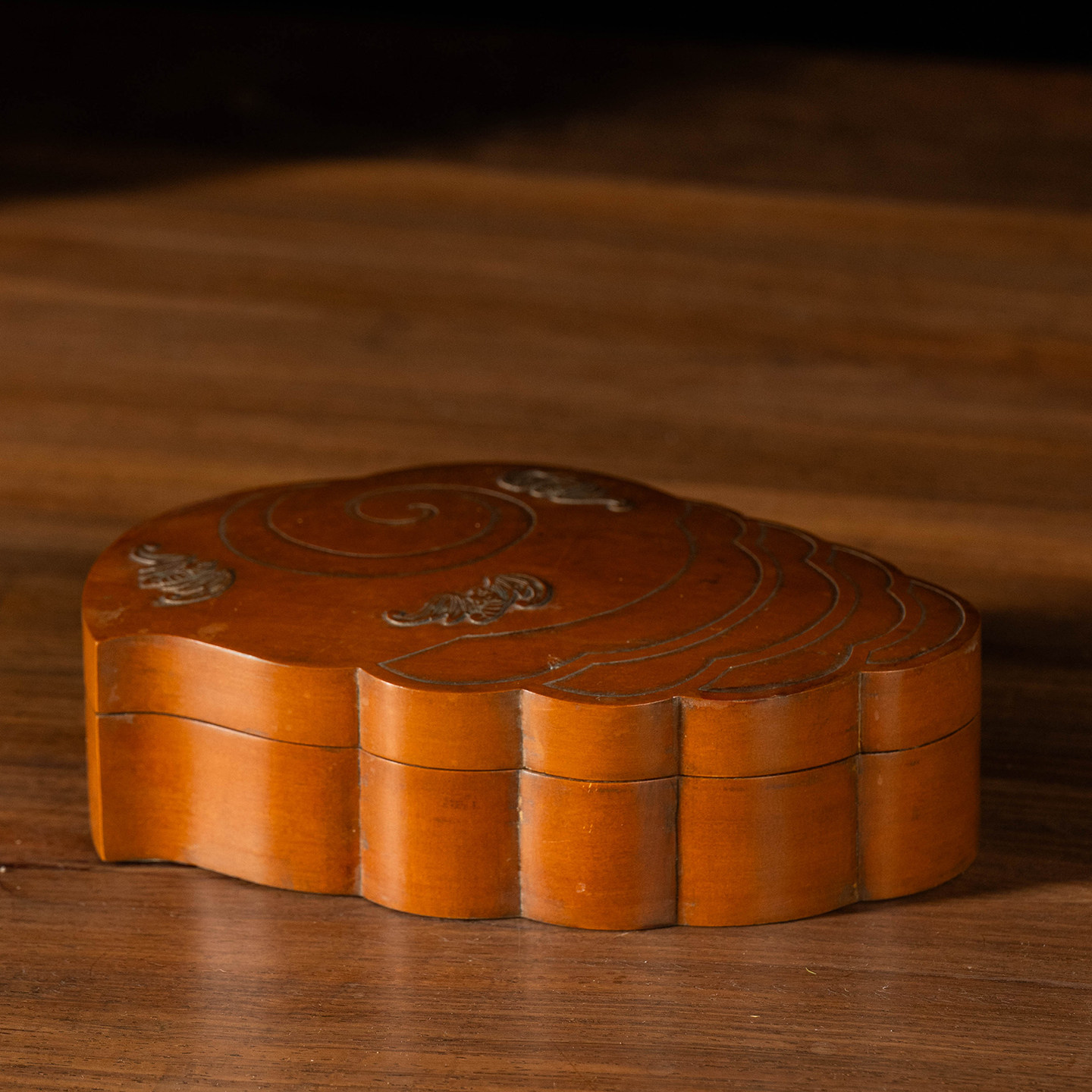 清代 竹簧福云纹盖盒老物件收藏品文玩古董真品竹簧艺术品文房盒