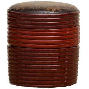 朱漆描金弦纹双层盖盒大漆艺术品真品首饰盒文房储物盒摆件