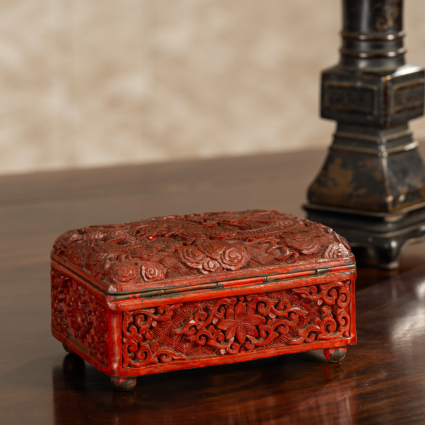 清代 铜胎剔红云龙纹文房盒老物件古董收藏大漆艺术品摆件首饰盒