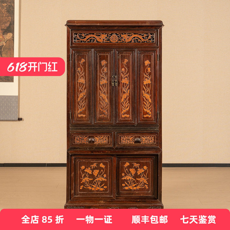 清代红木嵌黄杨木龙纹一路连科佛龛古董家具收藏大红酸枝佛台佛柜