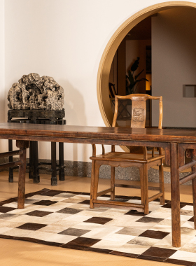 明代黄花梨夹头榫刀牙板平头案