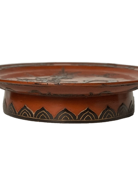 清代朱漆梅花纹高足呈盘老物件文玩古董收藏大漆艺术品摆件文房盘