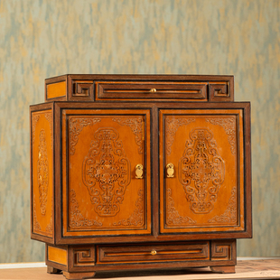 清代 竹簧花卉纹紫檀边框文房箱文玩古董艺术品百宝箱首饰盒摆件