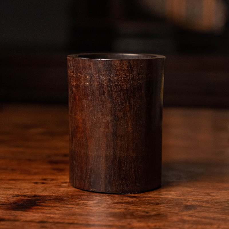 清代紫檀笔筒老物件收藏品文玩古董真品文房雅器小叶紫檀笔筒摆件