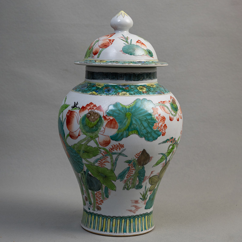 清代五彩一路连科将军罐文玩古董收藏真品客厅办公室瓷器装饰摆件